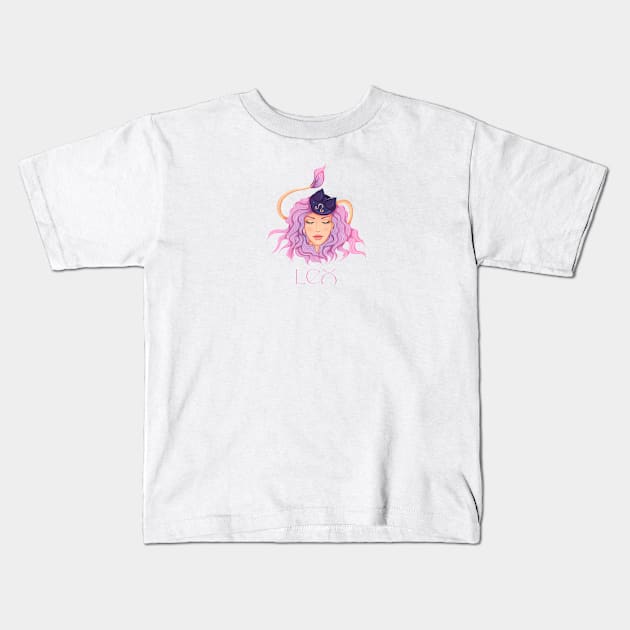 Leo Zodiac Sign Beautiful Girl Kids T-Shirt by Violete Designs